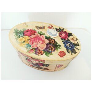 Handmade Victorian style Decoupage Oval Trinket / Notion Paper Box with Cameo
